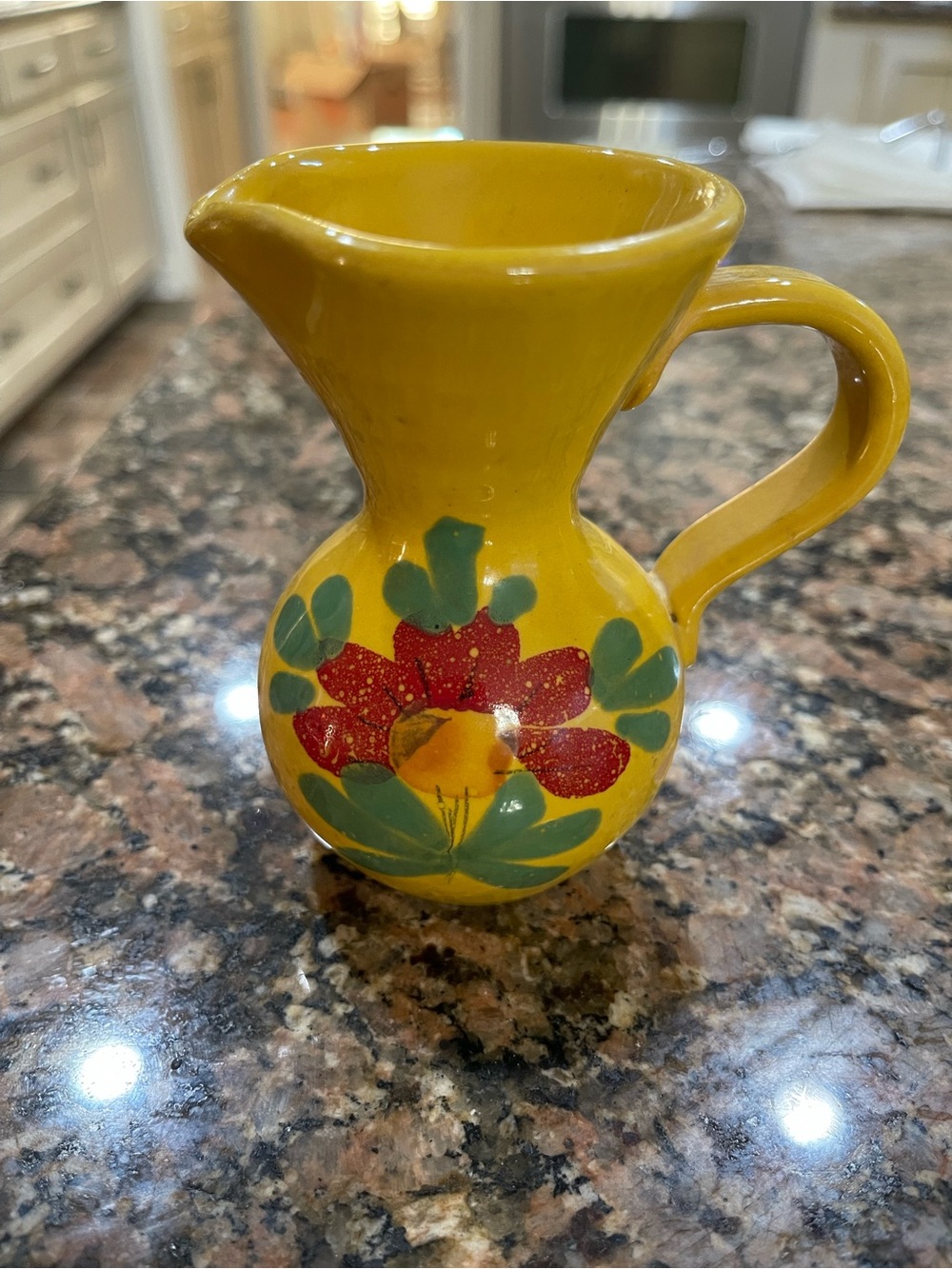 Small Vintage Italian Hand-Painted Ceramic Pitcher with Floral Design Yellow Red